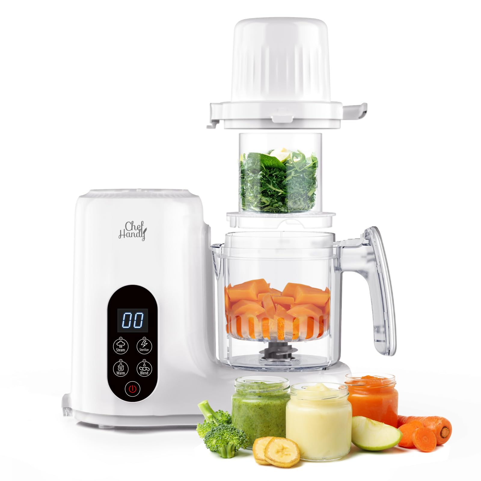 Chefhandy Baby Food Maker, 5 in 1 Baby Food Processor with Stainless Steel Steam Basket, Food Puree Maker with Steamer, Blender, Bottle Warmer Function, Auto Cooking & Grinding, Touchscreen (Green)
