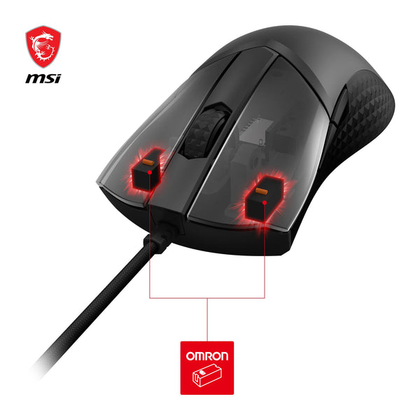MSI CLUTCH GM51 LIGHTWEIGHT Gaming Mouse - 26000 DPI Optical Sensor, Elite 0.125ms Latency, 60M+ Click OMRON Switches, 6-Buttons, FriXionFree Cable, RGB Diamond LightGrips, 75g - Wired