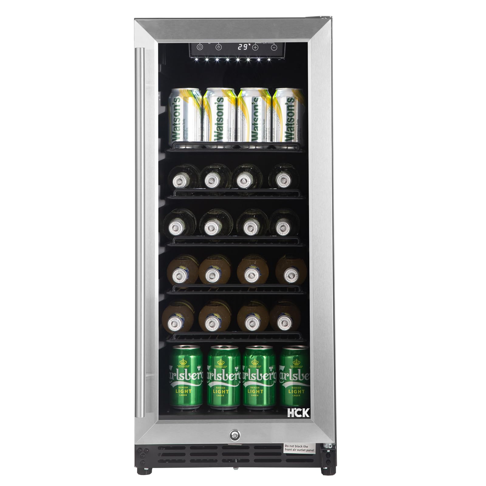 HCK 48L Mini Fridge with Glass Door, 0-15°C Cooling Zone and 2 Shelves, Compact Beverage Refrigerator Cooler for Bar and Living Room