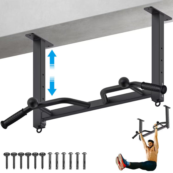 Kipika Ceiling Mounted Pull Up Bar - Heavy Duty, Highly Adjustable, Multifunctional - Home Gym System with Punching Bag Hanger and Resistance Bands