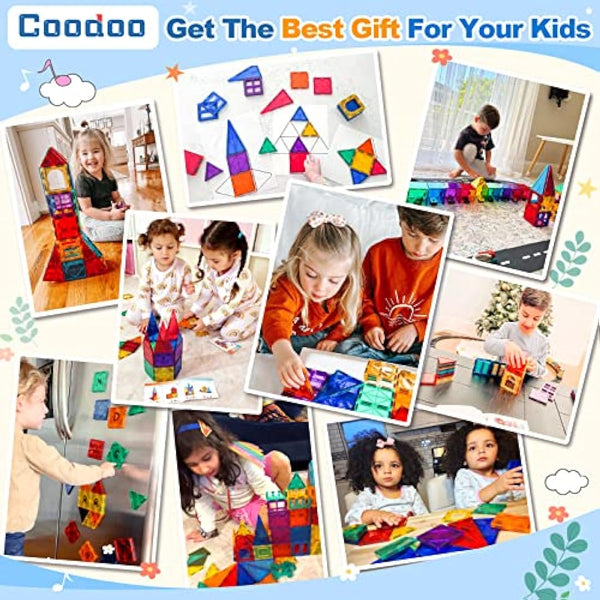 100PCS Magnetic Tiles STEM Building Toys Set with 2 Cars, Sensory Stacking Magnetic Blocks for Toddlers & Kids, Ideal for Preschool Montessori Toys Christmas Birthday Gifts for Boys & Girls Ages 3+