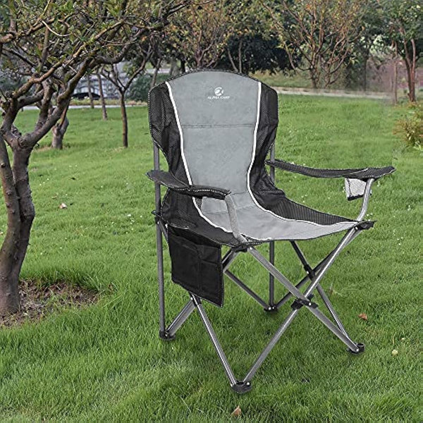 LET'S CAMP Camping Chair Foldable Fishing Chair, Heavy Duty Steel Frame Outdoor Chair with Cup Holder and Carrying Bag XL size up to 160kg