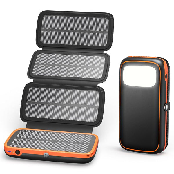 Paloceru Solar Power Bank 26800mAh - Portable Solar Charger with 4 Foldable Panels – PD QC 3.0 Fast Charging Battery Bank with USB C Output/Input - Outdoor Battery Pack with Flashlight for Camping