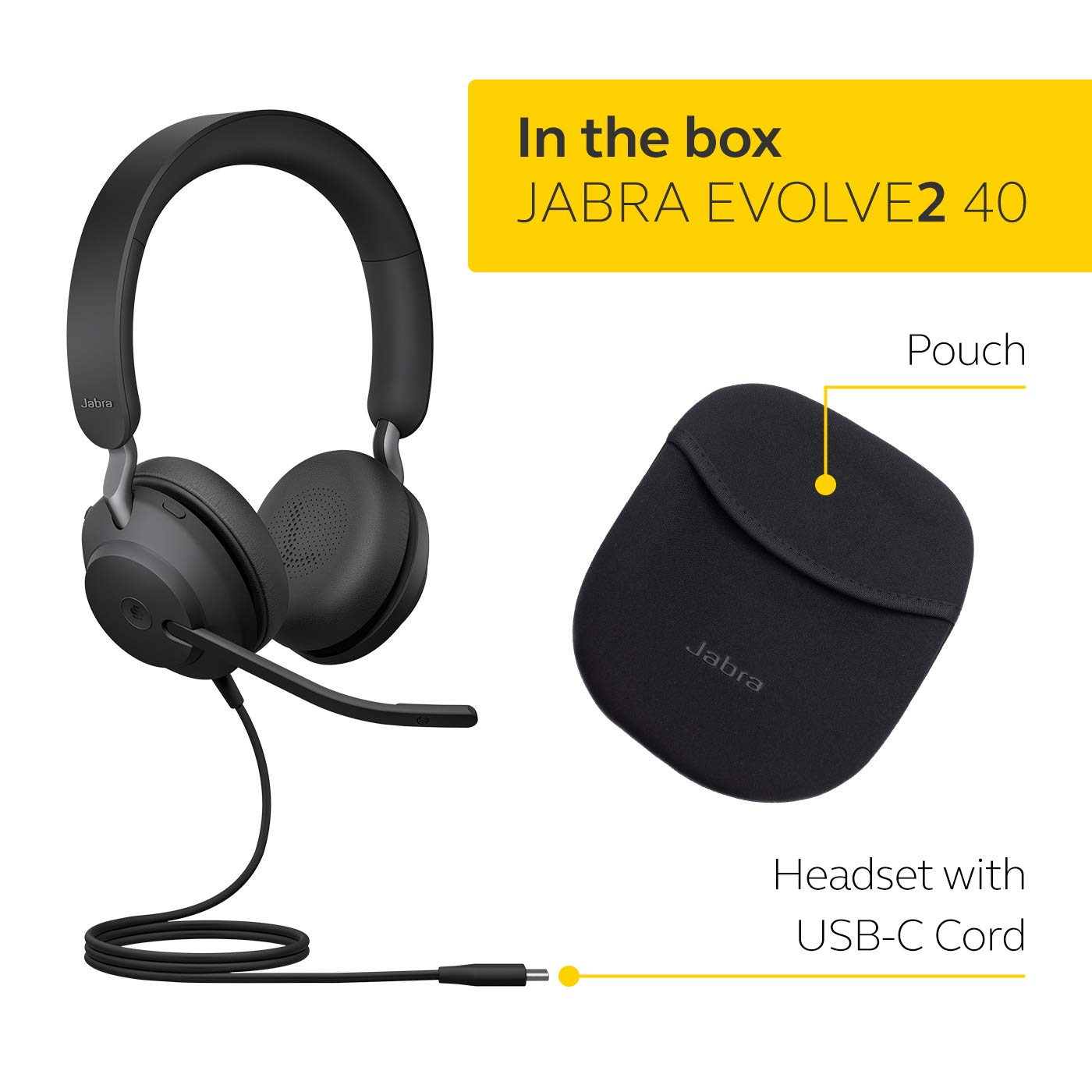 Jabra Evolve2 40 SE Wired Noise-Cancelling Stereo Headset With 3-Microphone Call Technology and USB-A Cable - MS Teams Certified, Works with All Other Platforms - Black