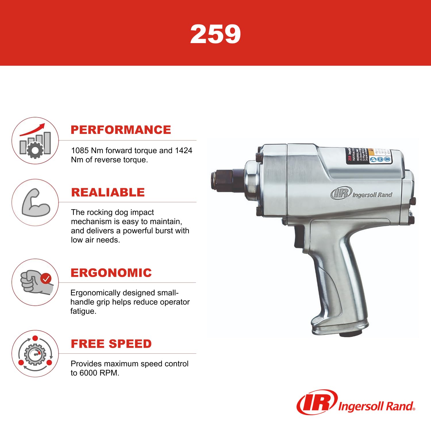 Ingersoll-Rand W7172-K22B-EU Impact Wrench, 3/4 Inch 20V Cordless Impact Wrench, 2X BL2022 Li-Ion Batteries 5.0 Ah + Charger Kit (UK Plug) in Case