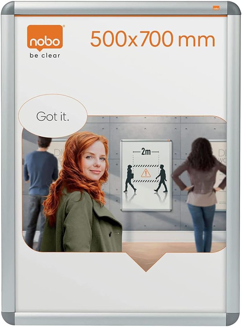 Nobo A3 Poster Frame Sign Holder With Snap Frame, Wall Mounted, Aluminium Trim, Anti-Glare Protective Cover, Premium Plus, Silver, 1902213