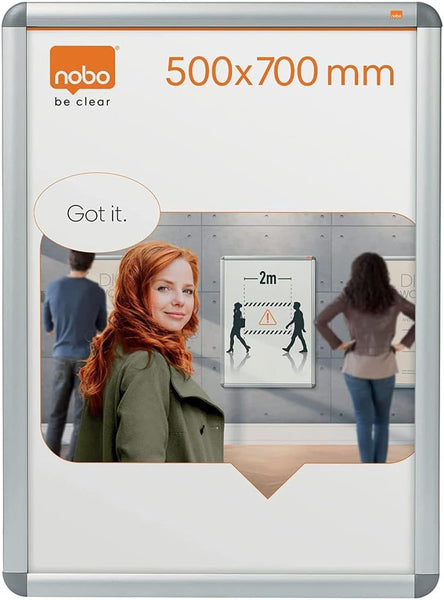 Nobo A3 Poster Frame Sign Holder With Snap Frame, Wall Mounted, Aluminium Trim, Anti-Glare Protective Cover, Premium Plus, Silver, 1902213