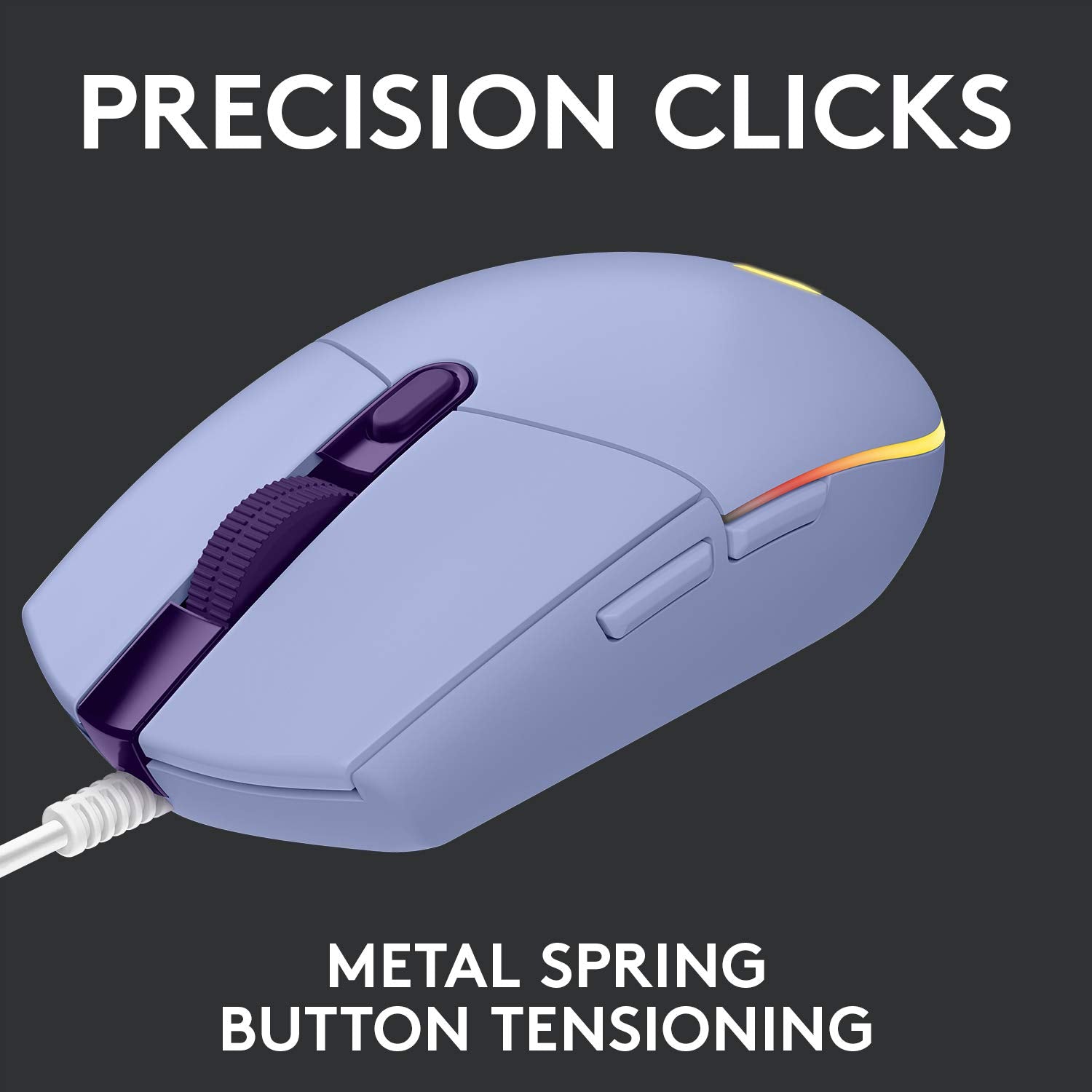 Logitech G203 LIGHTSYNC Gaming Mouse with Customizable RGB Lighting, 6 Programmable Buttons, Gaming Grade Sensor, 8K DPI Tracking, Lightweight - Lilac