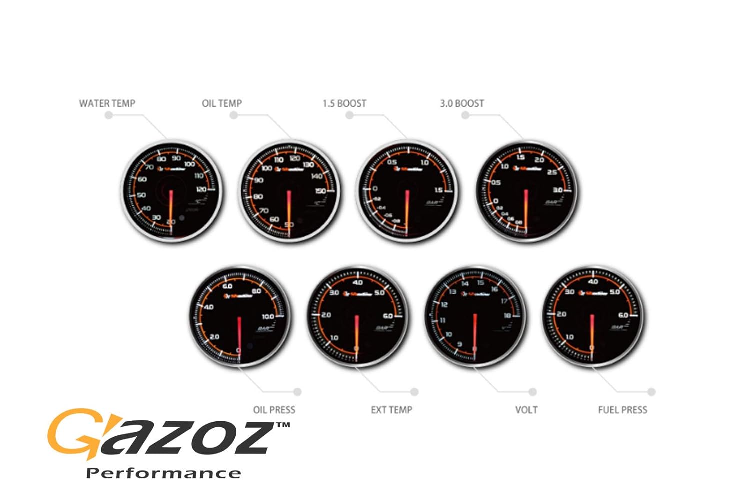 Gazoz Performance 52mm Boost Gauge PRO3 BF Turbo Meter 3 BAR Dual LED Electrical - Shadow Gauge