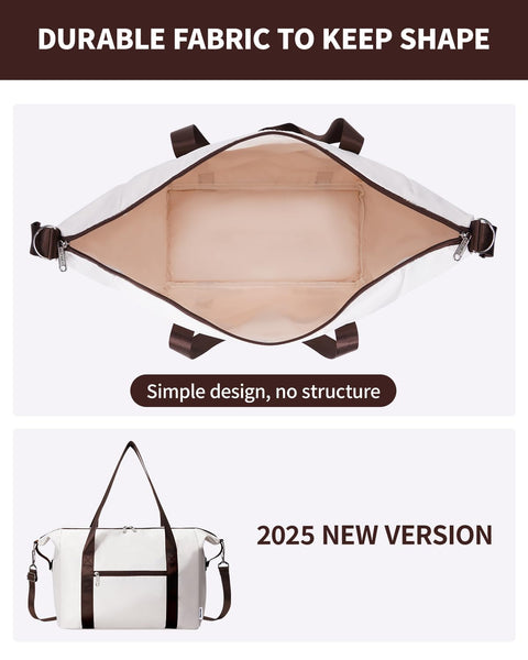 Narwey for Ryanair Cabin Bag 40x20x25 Underseat Ryan Air Bag Foladble Travel Duffel Hospital Carry on Hand Luggage Holdall Weekend Overnight Bag for Women and Men 20L (Beige with Green Straps)