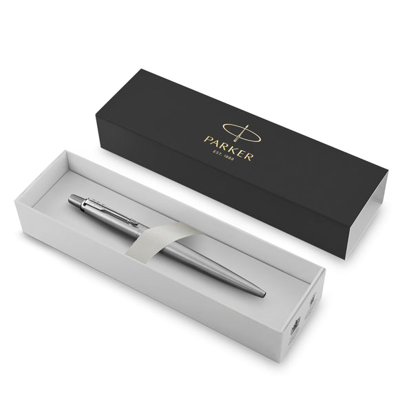 Parker Jotter Ballpoint Pen | Stainless Steel with Chrome Trim | Medium Point | Handwriting Pens & Stationery Supplies | Blue Ink | Gift Box