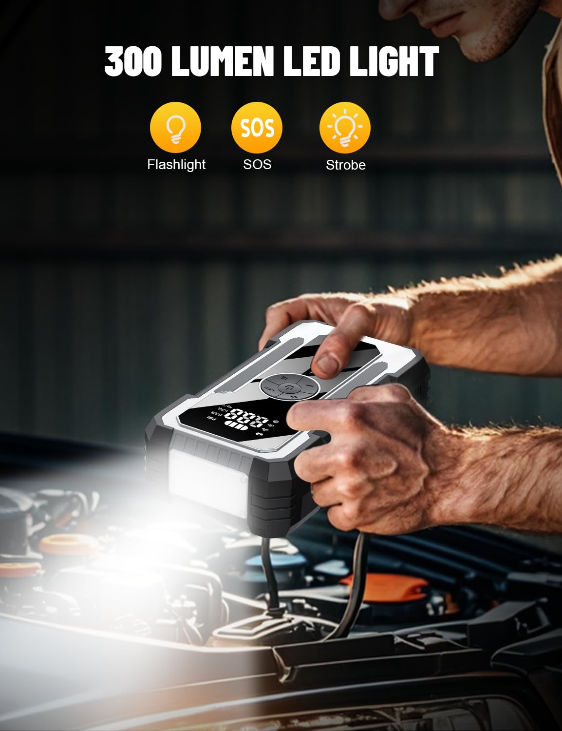 SHARMEAL 6000A Portable Car Battery Booster (all Gas/10L Diesel), Jump Starter Power Pack with 150PSI Air Compressor, 12V Car Jump Starter Power Bank with Jump Leads, LCD Screen, Emergency Light