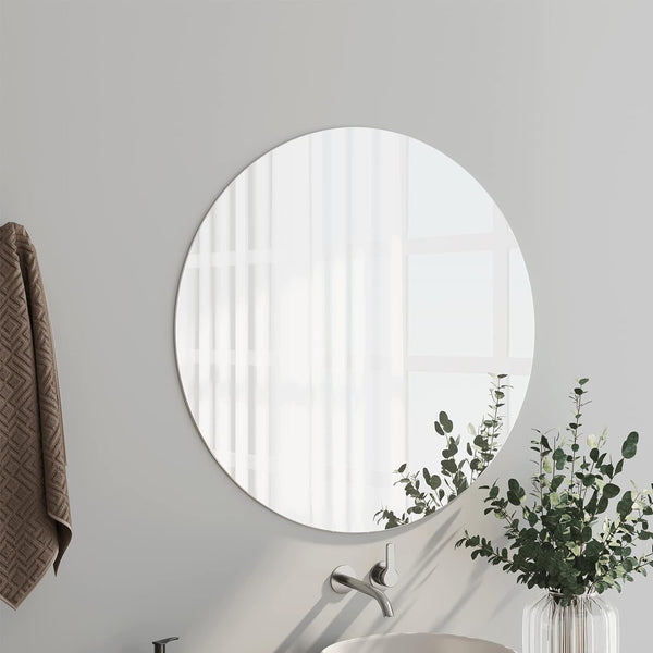 Dripex 50 x 50cm Frameless Round Mirror, Wall Mounted Bathroom Mirror with Polished Edge & Pre-installed Hole, Home Deco Hanging for Hallway Bedroom