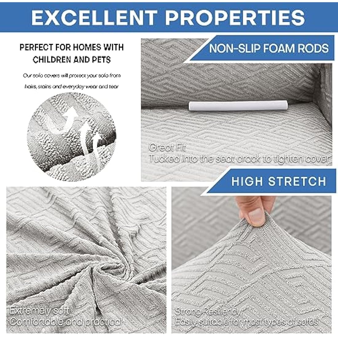XINEAGE High Stretch Sofa Covers 3 Seater Latest Jacquard 1 Piece Sofa Slipcovers Living Room Universal Couch Covers for Dogs Pet Non Slip Sofa Furniture Protector Washable (3 Seater, Silver Grey)
