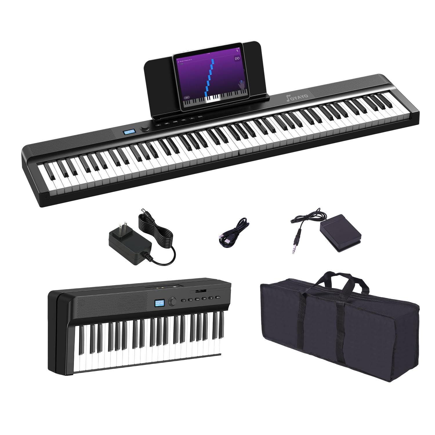 OYAYO Upgraded Folding Piano Keyboard 88 Key Full Size Semi-Weighted Keyboard Support MIDI, Bluetooth Portable Foldable Keyboard Piano with Sustain Pedal and Piano Bag, Sheet Music Stand the Best Gift