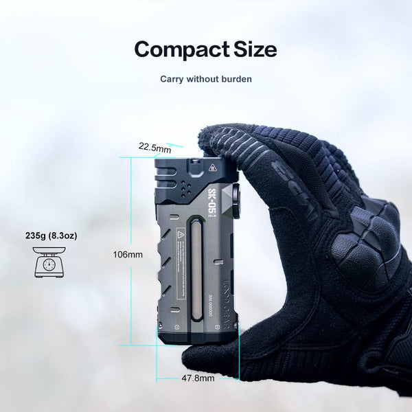 LOOP GEAR SK05 Pro Rechargeable Flat LED Torch with 8000mAh Power Bank, 4360 High Lumens, 10 Lighting Modes, Floodlight & Spotlight, IP68 Bright Flashlight for Camping,Hiking, Emergency & Survival