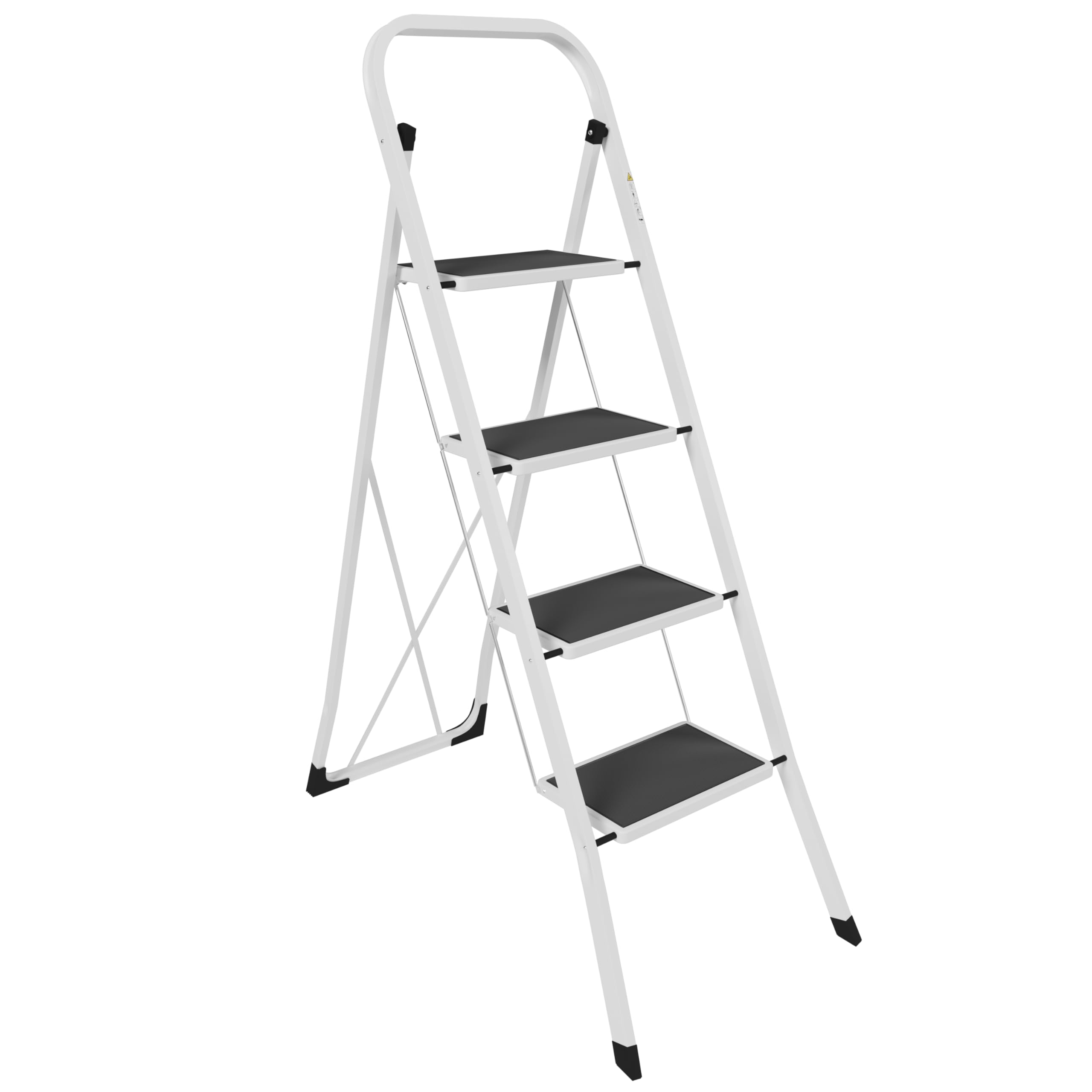 Home Vida 3 Step Ladder - Heavy Duty Steel Folding Ladder with Slip-Resistant and Wide Steps, Folding Mechanism, 150kg Max Load, Home/Kitchen/DIY/Garden Use, White