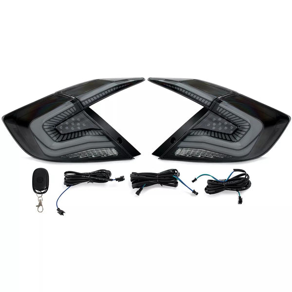 Archaic LED Rear Lights Compatible with 10th Honda Civic Type R Hatchback FK7 FK8 2016-2020, with Sequential Turn Signal, Animation DRL, Pair