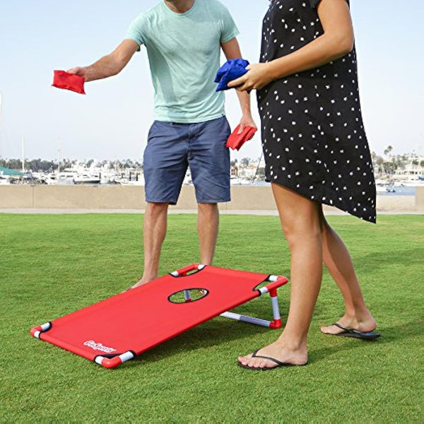 GoSports Portable PVC Framed Cornhole Game Set with 8 Bean Bags & Travel Carrying Case, Red; Blue