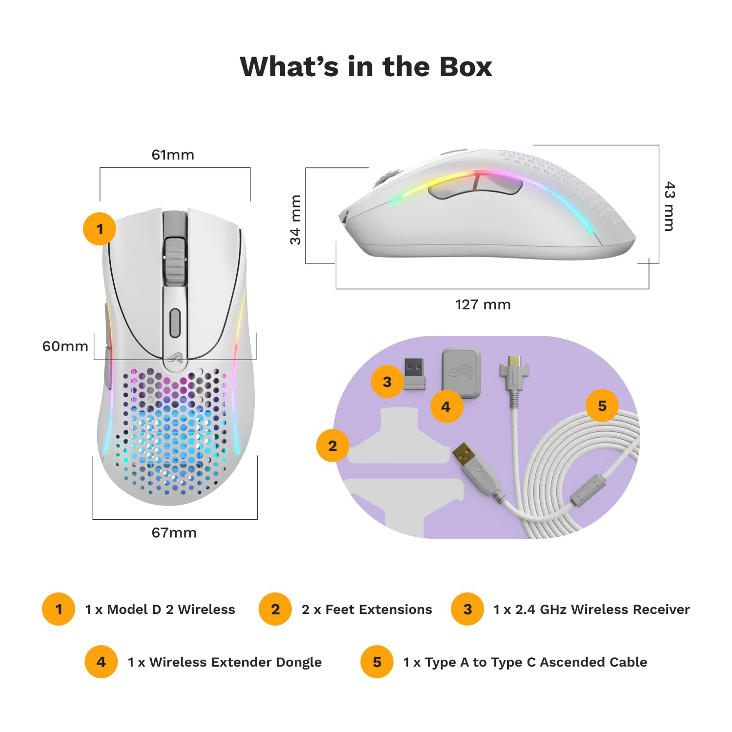 Glorious Gaming Model D Wired Gaming Mouse - 68g Superlight Honeycomb Design, RGB, Ergonomic, Pixart 3360 Sensor, Omron Switches, PTFE Feet, 6 Buttons - Glossy Black