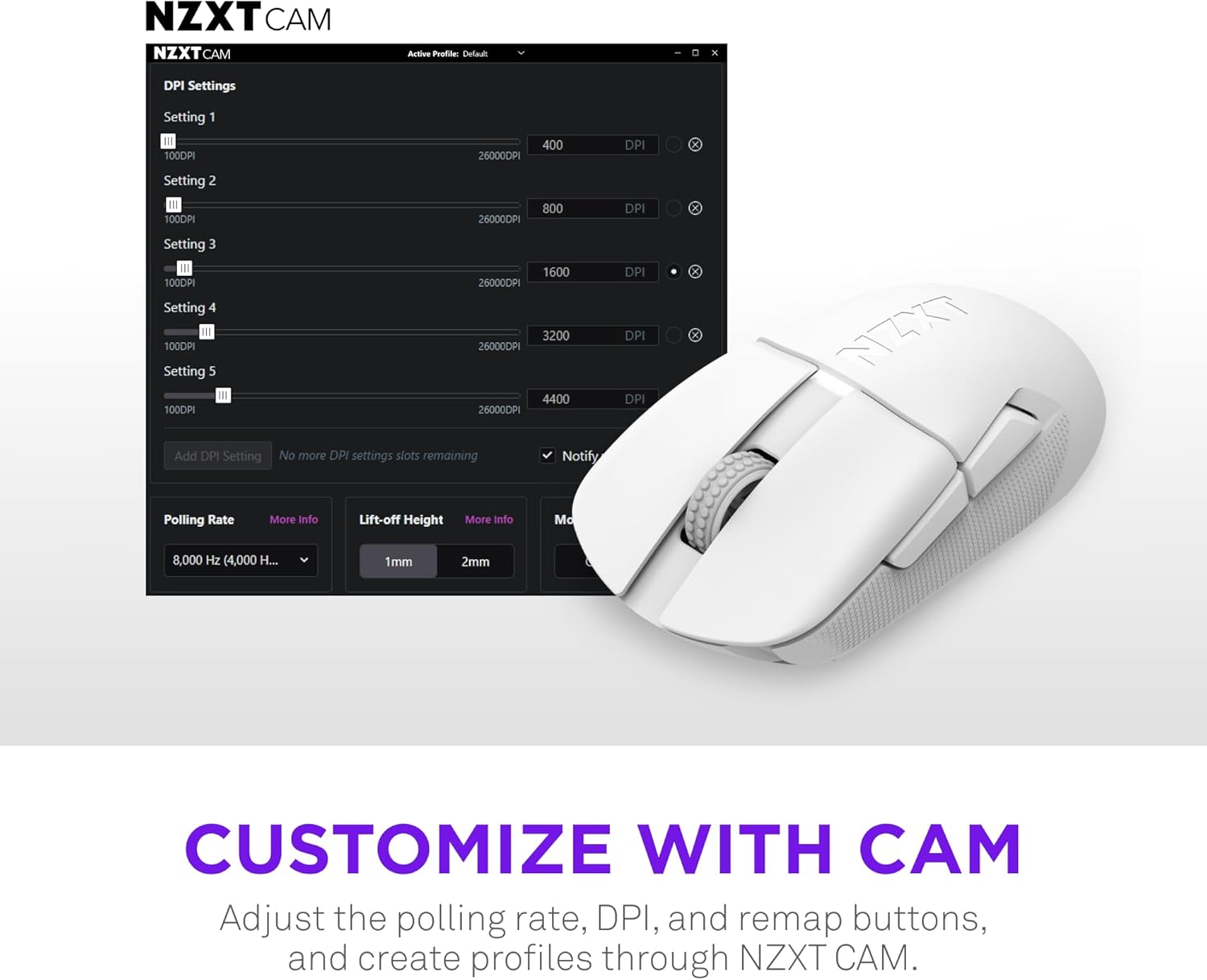 NZXT Lift Elite Wireless Gaming Mouse - Ultra-Lightweight 57 g - 4K/8K Polling Rates, Optical Switches, 26K DPI Optical Sensor - Long Battery Life - Rubber Side Grips - 5 Programmable Buttons - Black