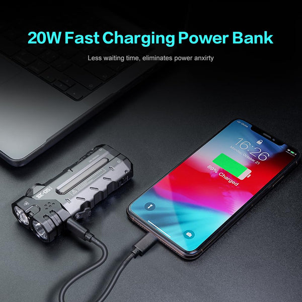 LOOP GEAR SK05 Pro Rechargeable Flat LED Torch with 8000mAh Power Bank, 4360 High Lumens, 10 Lighting Modes, Floodlight & Spotlight, IP68 Bright Flashlight for Camping,Hiking, Emergency & Survival