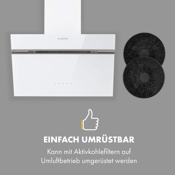 Klarstein Alina 90 Angled Cooker Hood - 600m³/h Air Flow, Touch Panel, LED Backlighting, Quiet 63dB, Energy Class A, 90cm Extractor Hood, Black