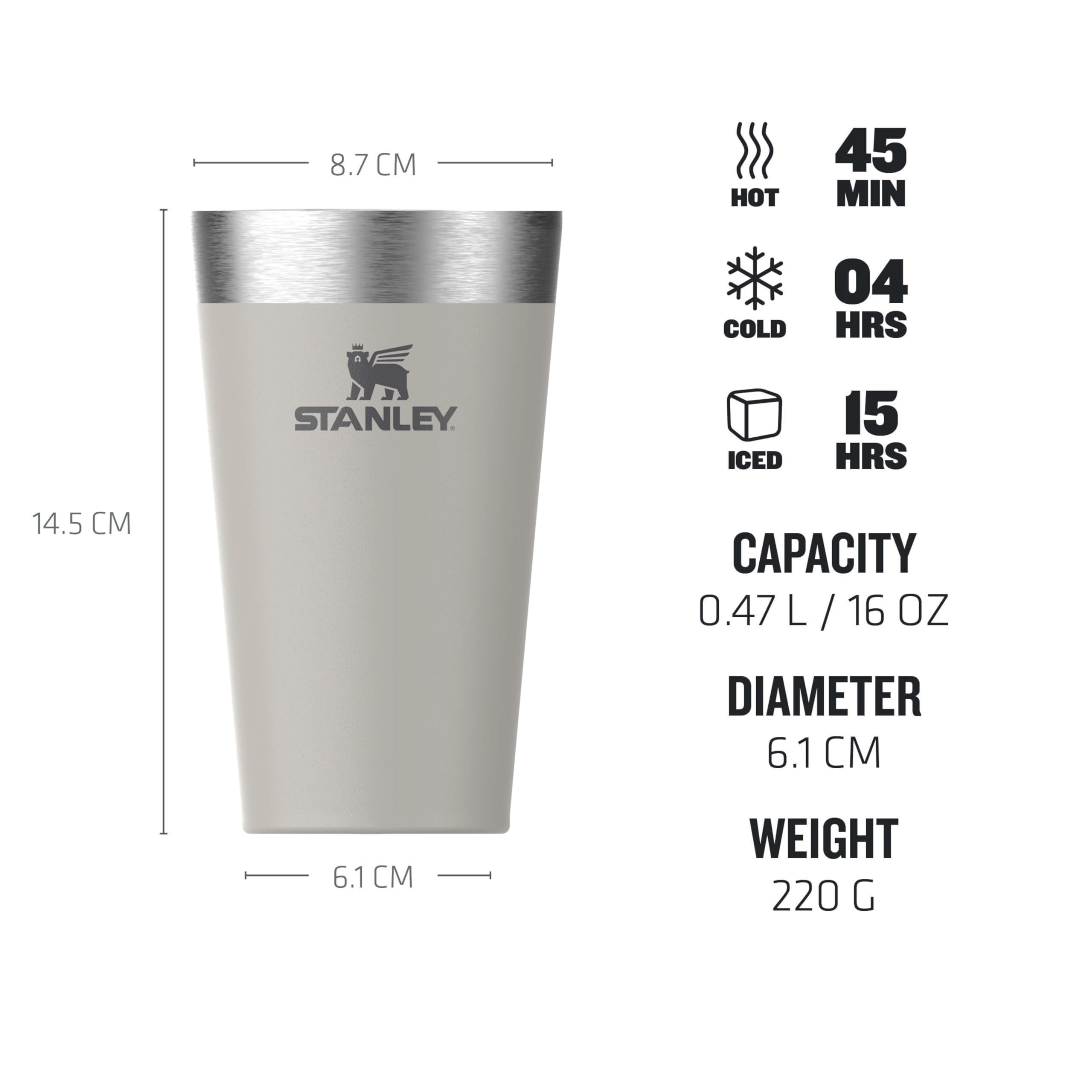 Stanley Adventure Stacking Beer Pint 0.47L - Travel Mug Keeps Drinks Cold For 4 Hours - Stainless Steel Thermal Cup - Stacks Infinitely - Double Wall Vacuum Insulation - Dishwasher Safe - Matte Black