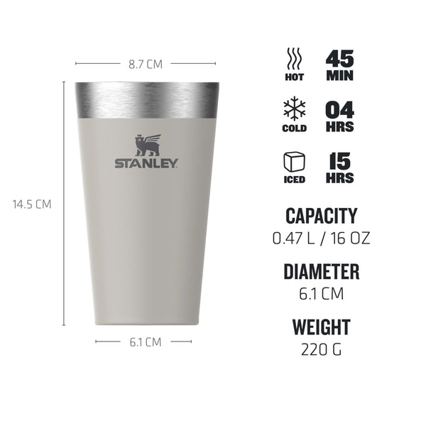 Stanley Adventure Stacking Beer Pint 0.47L - Travel Mug Keeps Drinks Cold For 4 Hours - Stainless Steel Thermal Cup - Stacks Infinitely - Double Wall Vacuum Insulation - Dishwasher Safe - Matte Black