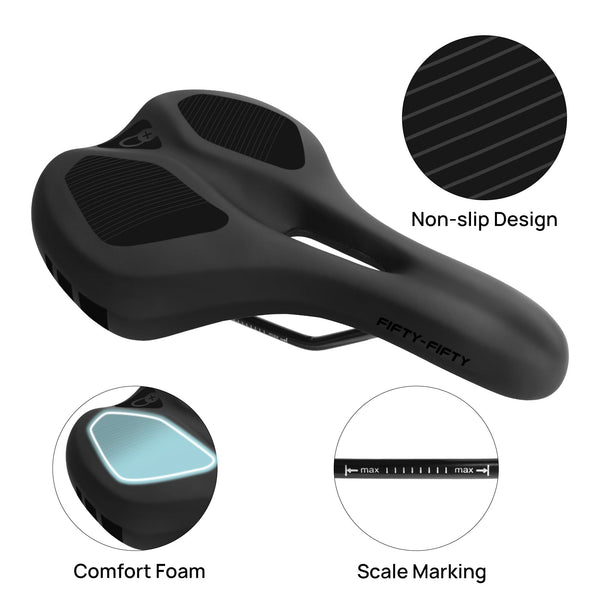 FIFTY-FIFTY Mountain Bike Saddle, Comfortable Memory Foam Padded Bicycle Seat, Breathable Waterproof Bicycle Saddle for Men and Women, Compatible with