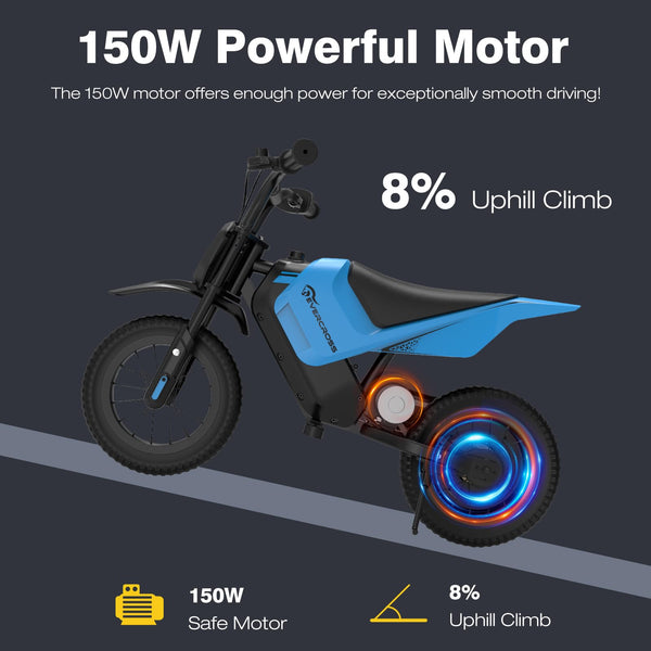 EVERCROSS EV05M Electric Motorcycle for Kids, 150W Kids Ride On Motorcycle, 8/16 km/h Speed Modes & 15 km Long-Range Electric Motorcycle, 12'' Moto Cross for Children Aged 3-12 Years