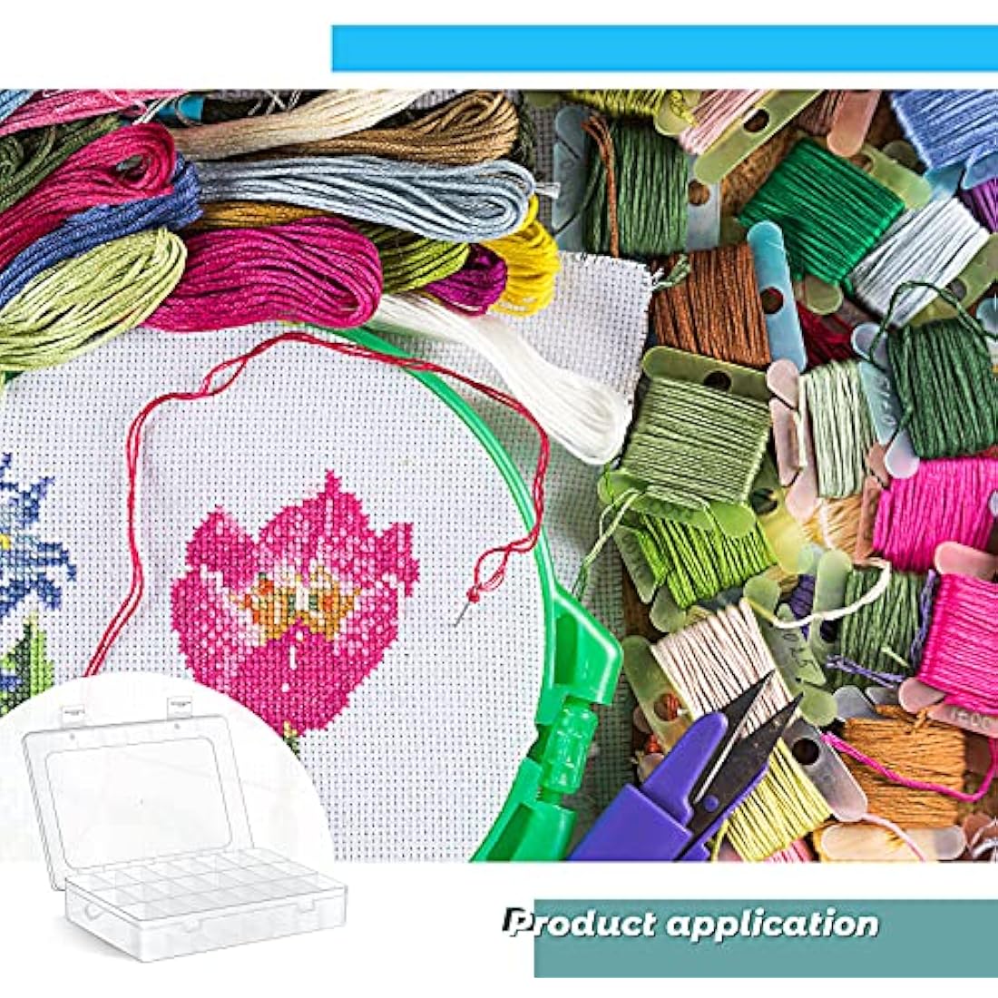 Queekay Embroidery Floss Organizer Box Set, Includes Compartments Cross Stitch Organizer Box, Plastic Floss Bobbins and 1790 Number Stickers for Thread Sewing, 4 Sets