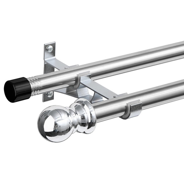 INFLATION Double Curtain Rods for Windows 76-368 cm, 2.5 cm Heavy Duty Double Window Rods - Adjustable Decorative Silver Curtain Rod for Sliding Glass