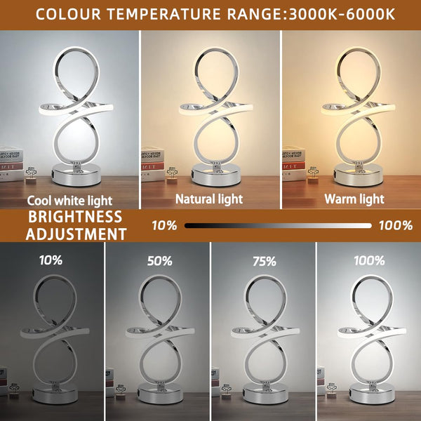 EIDISUNY LED Table Lamp Dimmable Touch Control Table Lamp Silver Curved LED USB Charge Bedside Lamp for Bedroom Office Living Room Creative Modern
