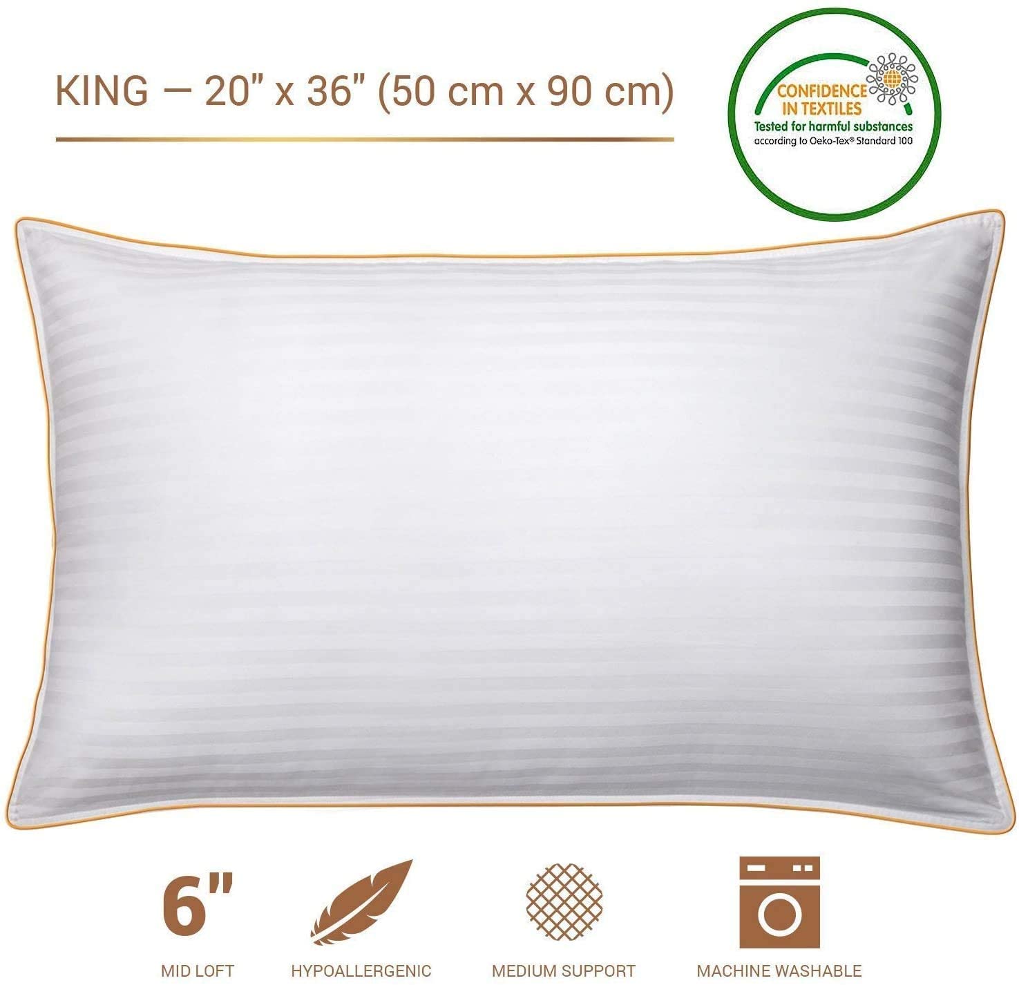5 STARS UNITED Queen Luxury Pillows 2-Pack - 50x75 cm - Queen Size Hotel Quality Pillow for Sleeping - Ultra Soft Support Bed Pillows - Cotton Covers