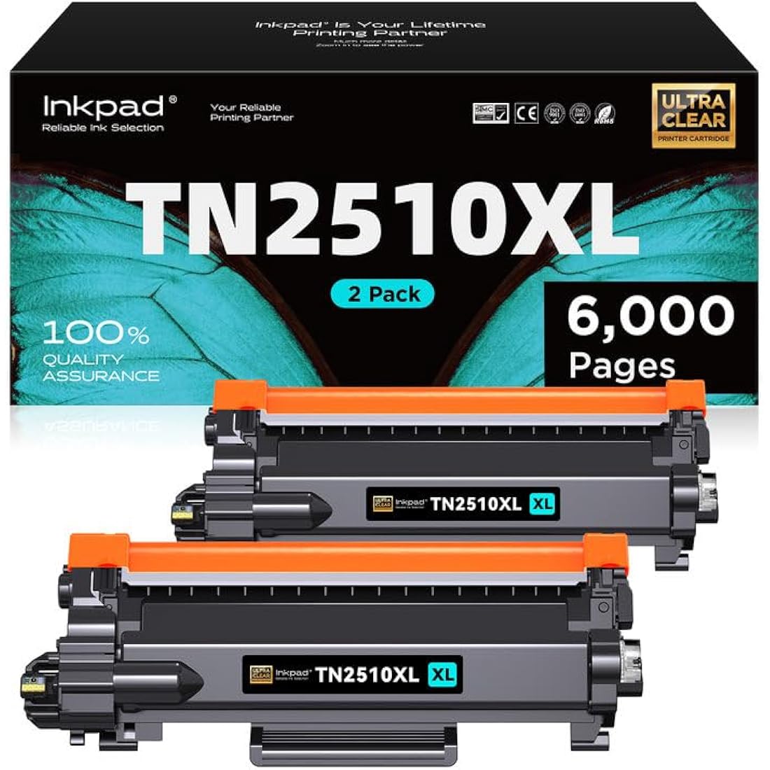 iNKPAD TN2510XL TN2510 Toner Cartridge Compatible with Brother TN-2510 TN 2510XL for Brother HL-L2400DWE DCP-L2665DW DCP-L2627DWE MFC-L2835DW MFC-L2827DWXL DCP-L2627DW DCP-L2627DWXL (2 Black)