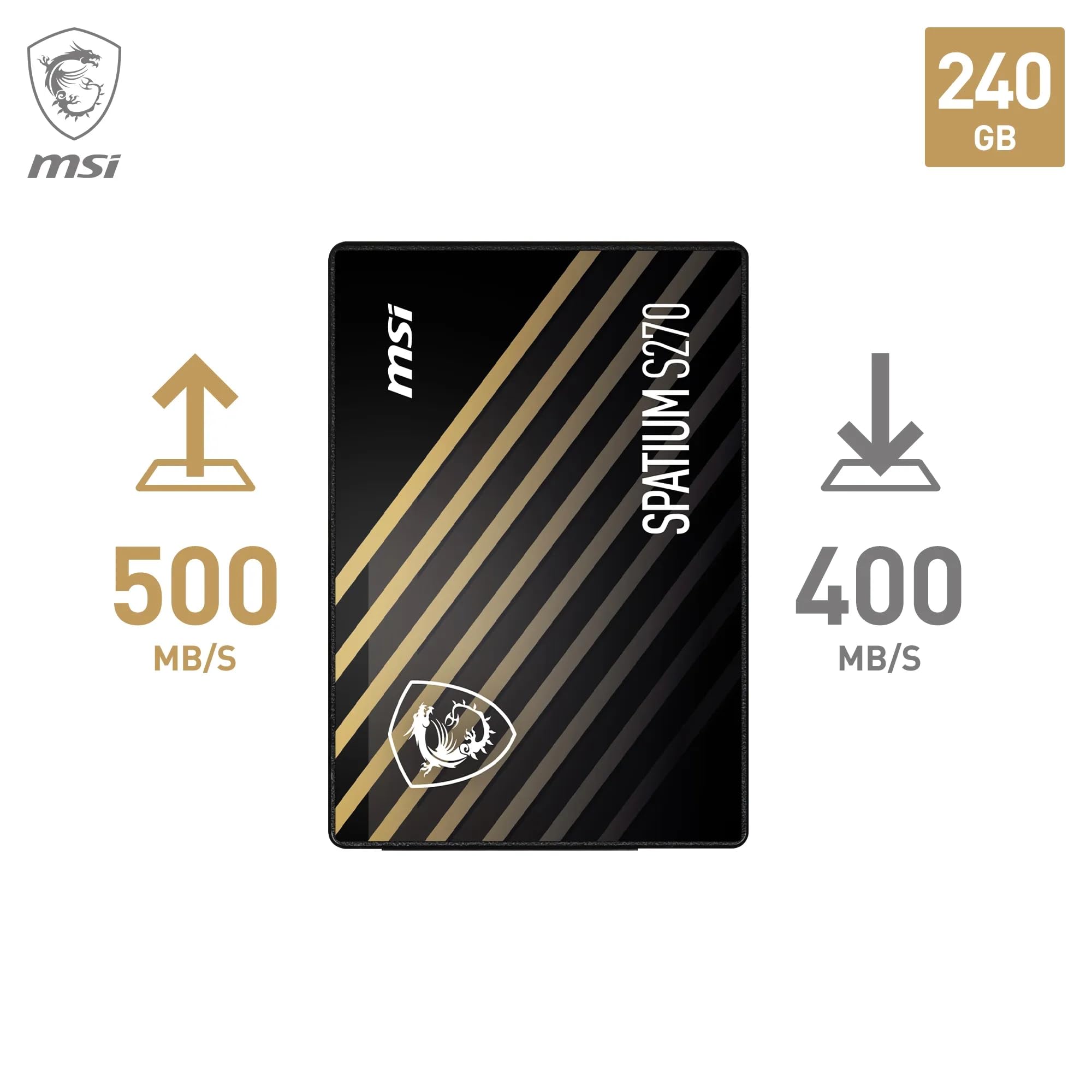 MSI SPATIUM S270 SSD 480GB - SATA 3 2.5" Solid State Drive, 500MB/s Read & 450MB/s Write, 3D NAND, Built-In Data Security, MSI Center - 5 Year Warranty (250 TBW)