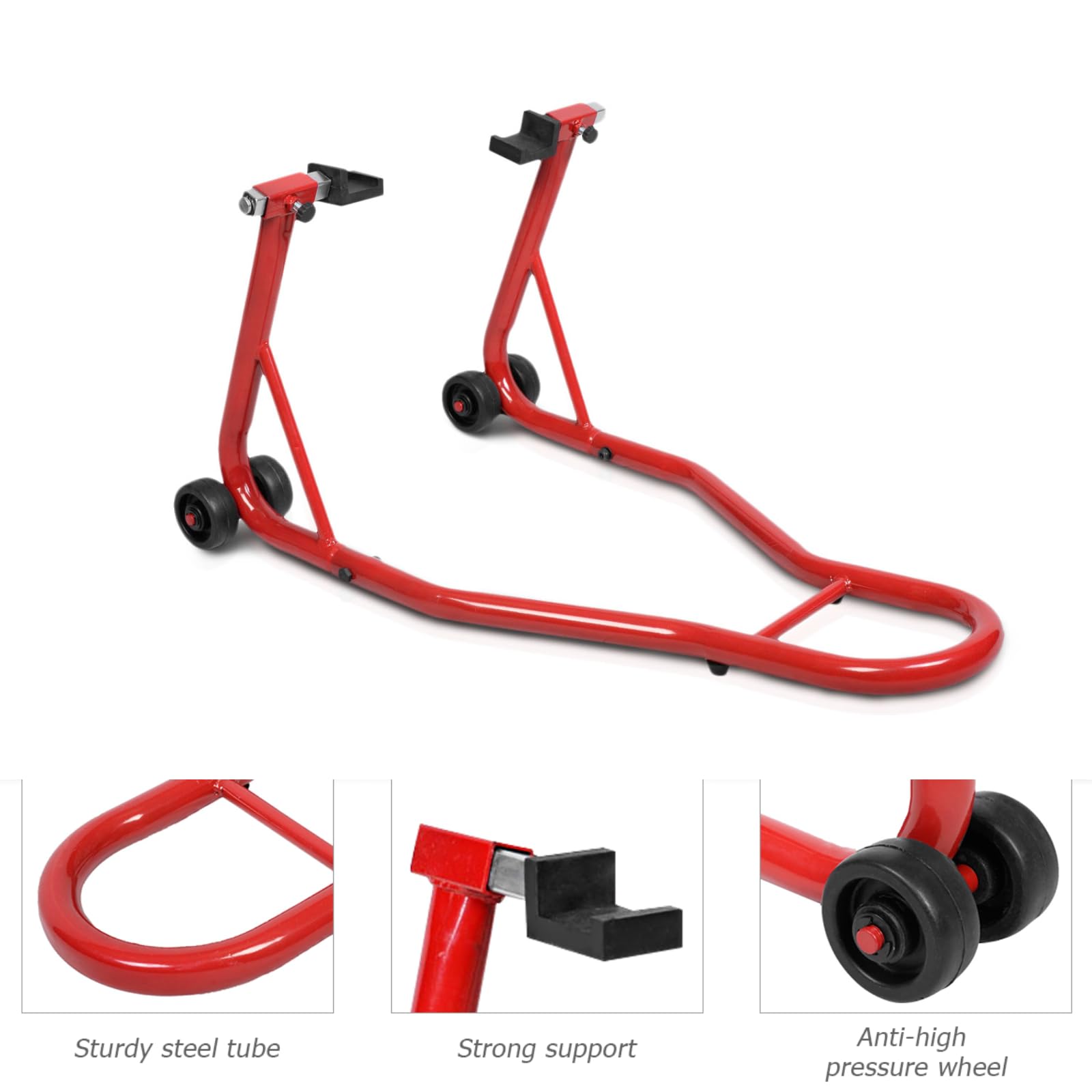 GiantexUK Motorbike Stand, Adjustable Rear Track Paddock Stand on Wheels, Heavy Duty Motorcycle Lift Stand for Workshop Garage Repair Shop (Black Body)