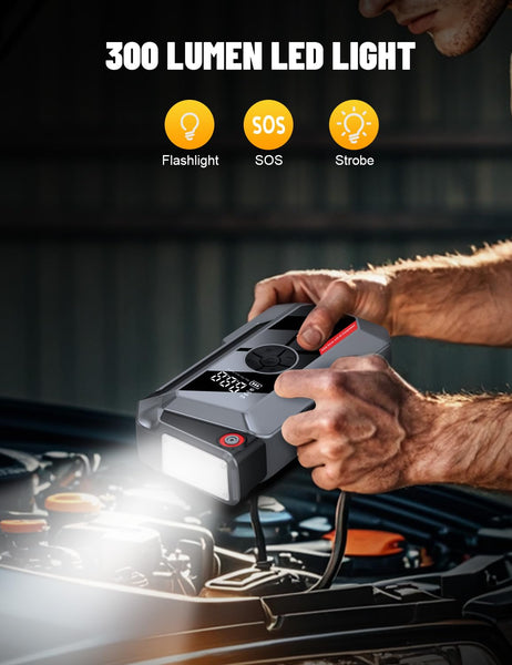 SHARMEAL 6000A Portable Car Battery Booster (all Gas/10L Diesel), Jump Starter Power Pack with 150PSI Air Compressor, 12V Car Jump Starter Power Bank with Jump Leads, LCD Screen, Emergency Light