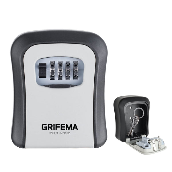 GRIFEMA Key Safe Wall Mounted Police Approved, Lock Box Outdoor 4 Digit Combination, Heavy Duty Waterproof Key Cabinet for Home Garage School Airbnb GA1003-1, Gray, External dimensions: 115x95x40mm