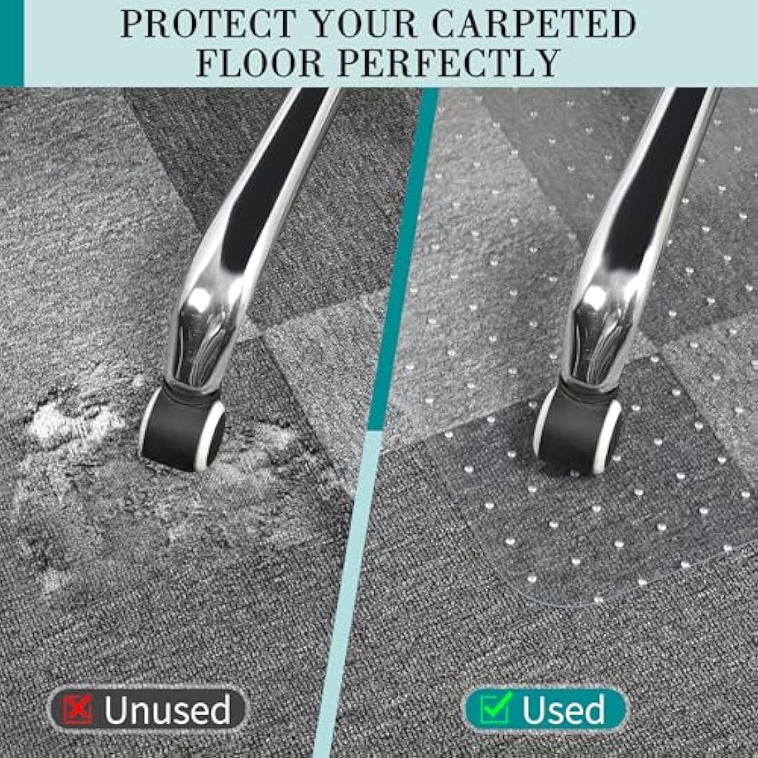 BesWin Office Chair Mat for Carpet, 90 x 120 cm Transparent Plastic Carpet Protector for Low Pile Carpets, 2.2mm Thick Non-Slip Desk Chair Mat for Carpeted Floors, Easy Glide and Flat Without Curling