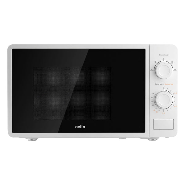 Cello 800W Microwave Oven with 20 Litre Capacity 5 Power levels and defrost function, White, Manual control, Clock kitchen timer WEMA10