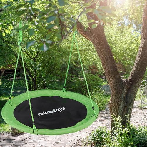 Relaxdays Outdoor Nest Swing for Kids & Adults, 110 cm, for Up To 100 kg, Round Swing, Green