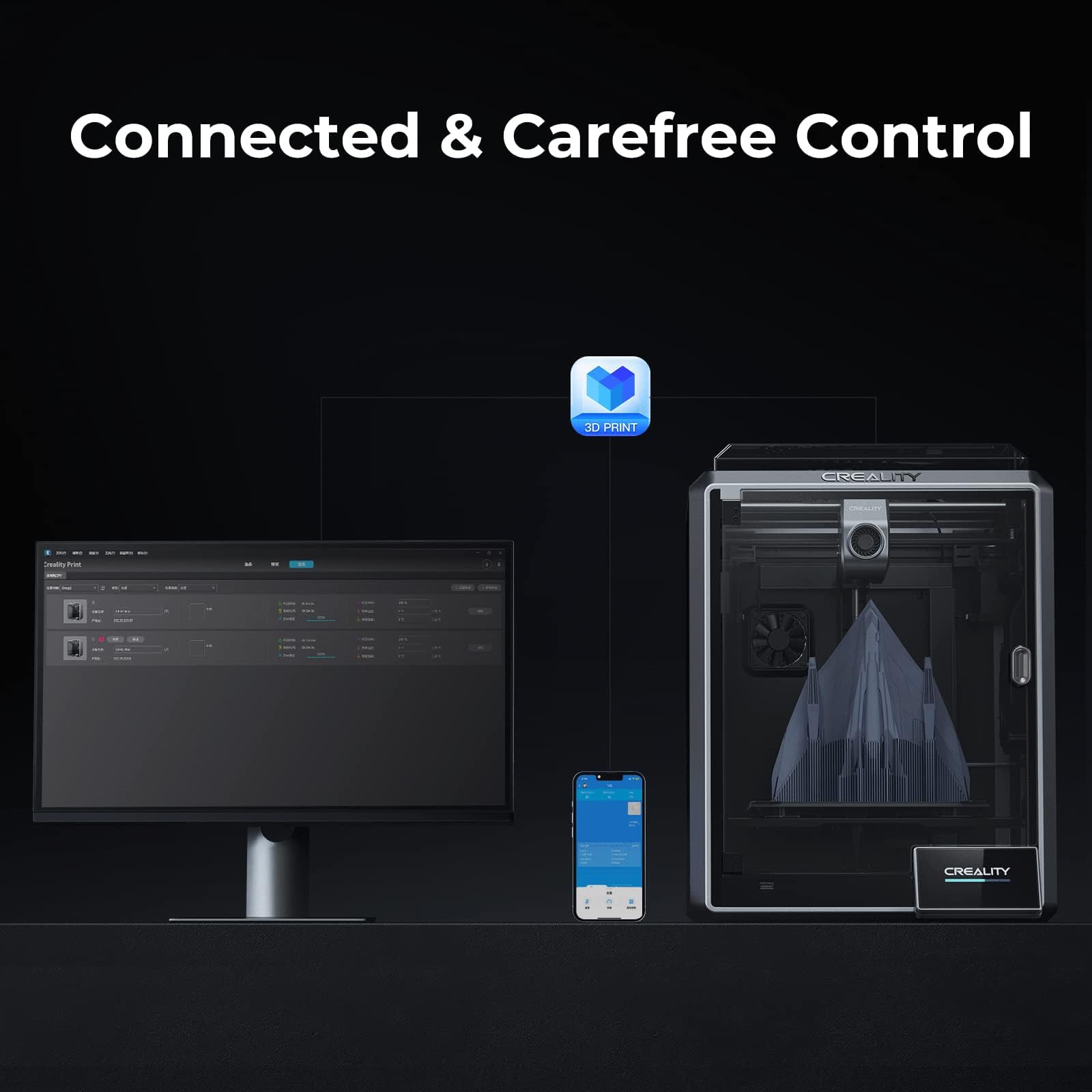 Creality K1C 3D Printer, 600mm/s Fast Speed Clog-Free Extruder Auto Leveling 3D Printers with AI Camera for 300°C Printing,Switchable Silent Mode Reliable Carbon Fiber 3D Printing 220*220*250mm(Black)