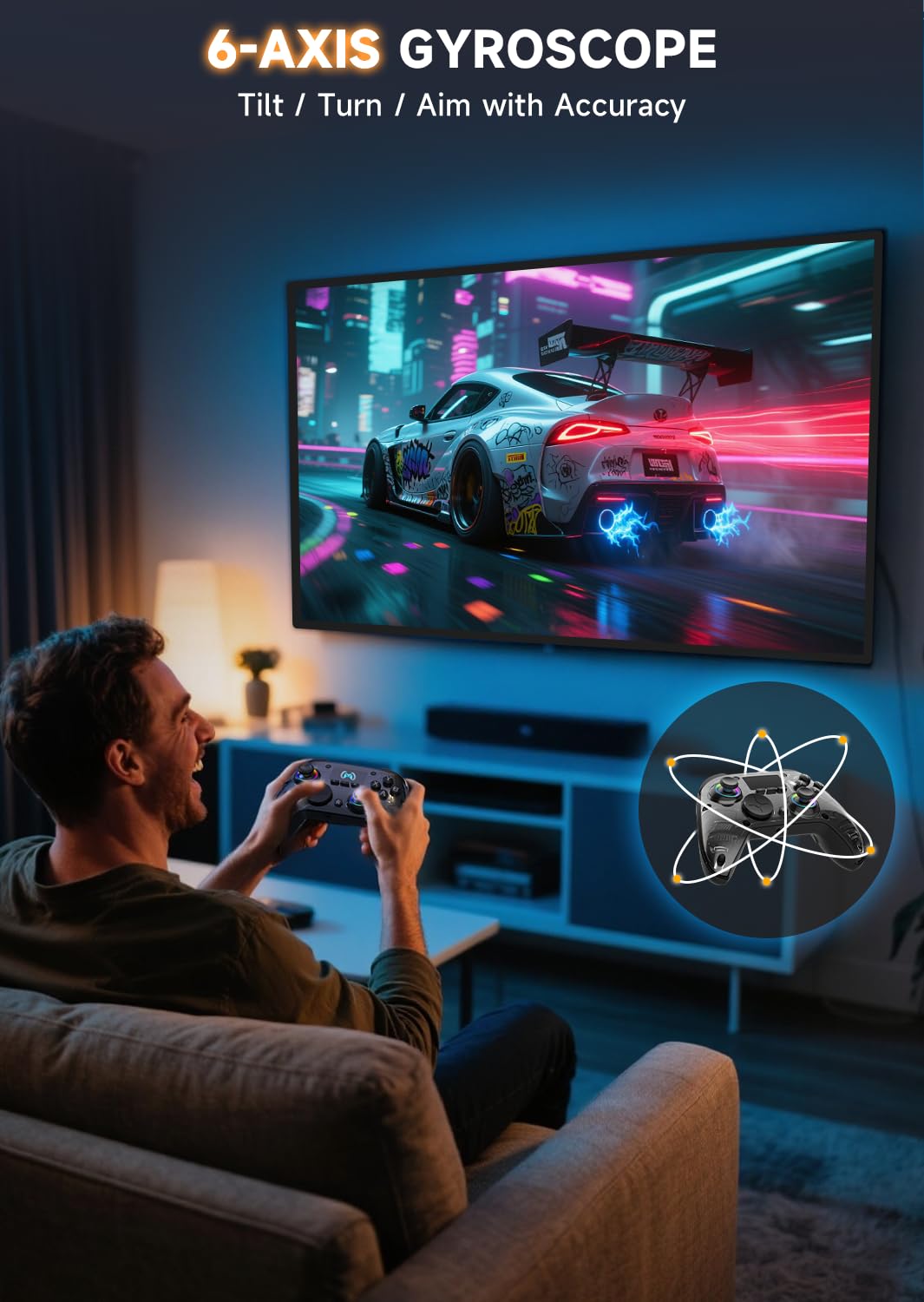 AOC Wireless Gaming Controller for PC/Switch/iOS/Android/PS4, Interactive Screen, Hall Effect Stick & Dual-Mode Trigger, RGB Lighting, Customizable Buttons, Bluetooth/2.4G/Wired (White)