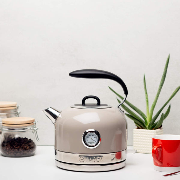 Haden Jersey Stainless Steel Kettle - 3000W Rapid Boil Technology, Ergonomic Design, BPA-Free, Safety Features, and Stylish Chrome Detailing, Putty