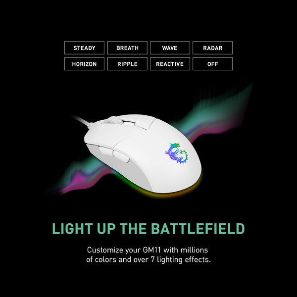 MSI CLUTCH GM51 LIGHTWEIGHT Gaming Mouse - 26000 DPI Optical Sensor, Elite 0.125ms Latency, 60M+ Click OMRON Switches, 6-Buttons, FriXionFree Cable, RGB Diamond LightGrips, 75g - Wired