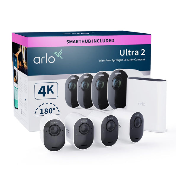 Arlo Ultra 2 Security Camera Outdoor, 4K UHD, Wireless CCTV, 6-Month Battery, Colour Night Vision, Weatherproof, Bright Spotlight, 2-Way Audio, 2 Cam Kit, Arlo Secure Trial Included, Black