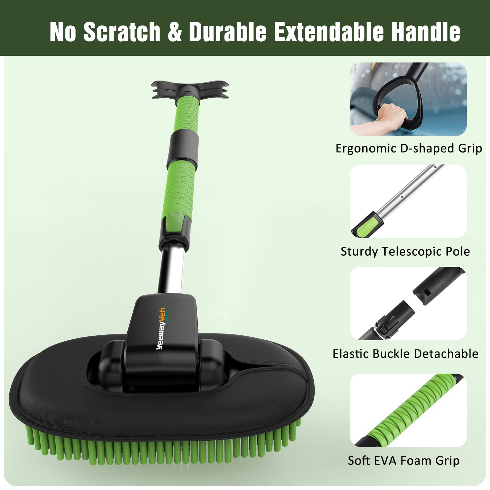 YeewayVeh Car Wash Brush, 43" Extendable Car Wash Brush Mop with Long Handle, 15 Degree Curved Soft Car Cleaning Brush kit with Extra Microfiber Brush Head for Truck SUV Cleaning, Orange