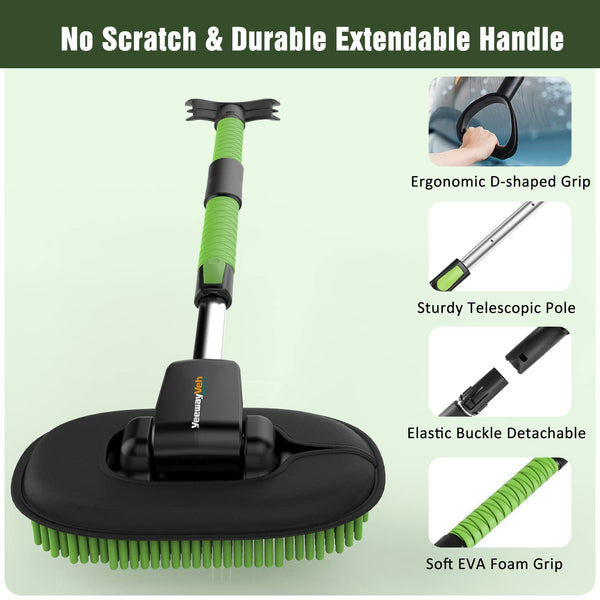 YeewayVeh Car Wash Brush, 43" Extendable Car Wash Brush Mop with Long Handle, 15 Degree Curved Soft Car Cleaning Brush kit with Extra Microfiber Brush Head for Truck SUV Cleaning, Orange